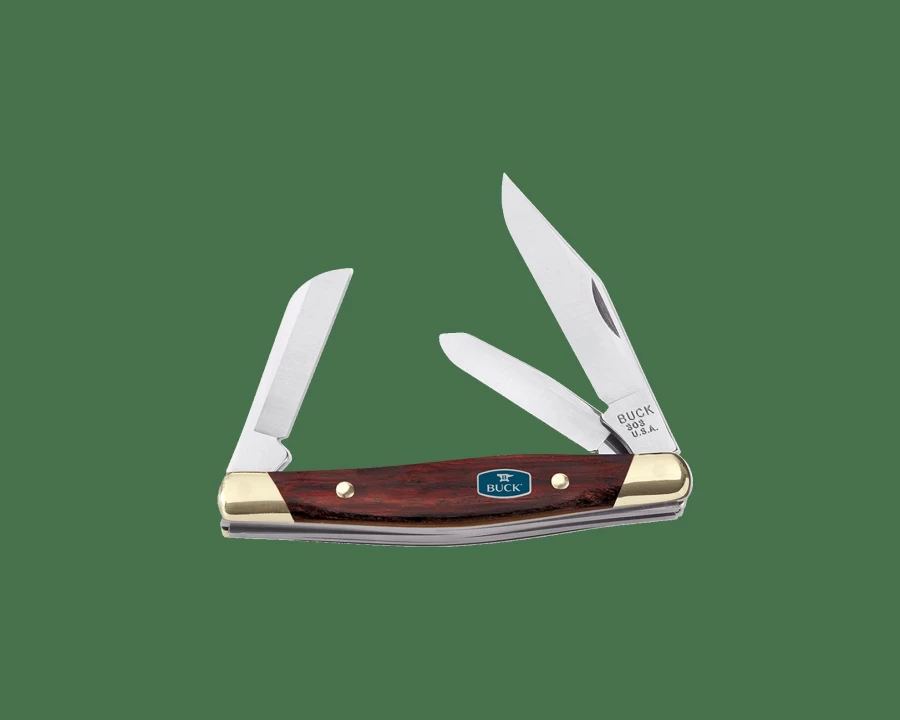 Buck Knives 303 Cadet Folding Pocket Knife - Classic Stainless Steel Blade, Wood Handle, EDC Utility Tool