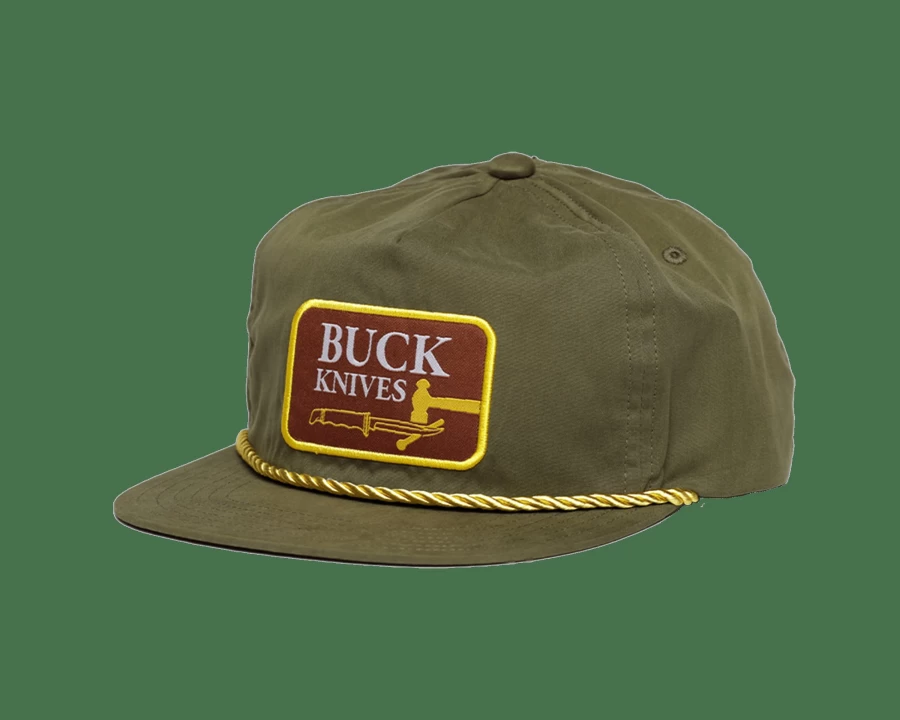 Buck Knives Vintage Logo Embroidered Snapback Hat - Olive Green Camping Outdoor Cap