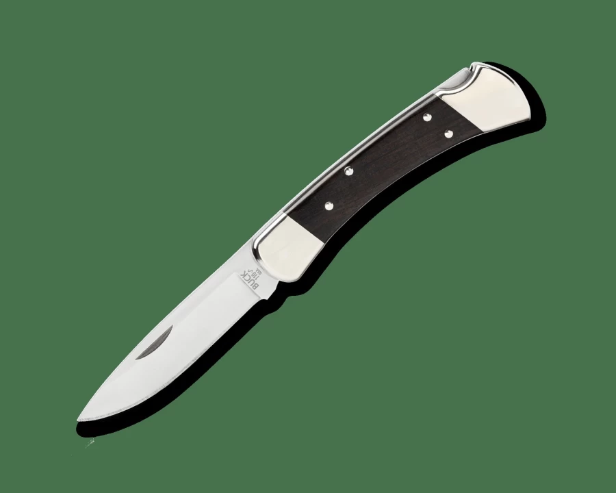 Buck Knives 110 Folding Hunter Knife - Nickel Silver Handle, Drop Point Blade, High-Quality Hunting Knife