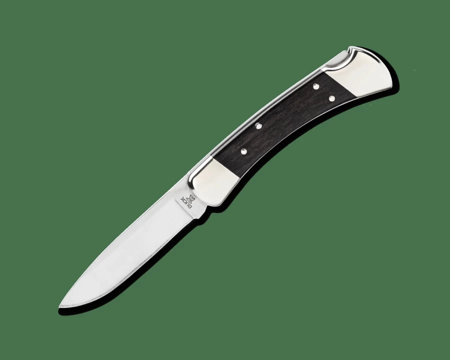 Buck Knives 110 Folding Hunter Knife - Nickel Silver Handle, Drop Point Blade, High-Quality Hunting Knife