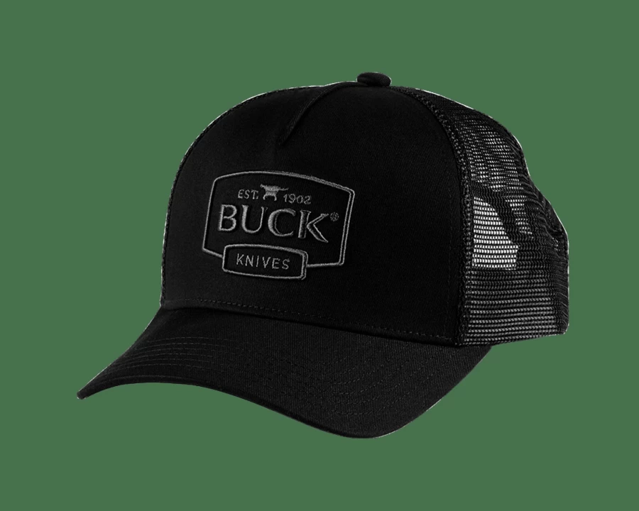 Buck Knives Embroidered Logo Trucker Hat - Black Adjustable Snapback Cap